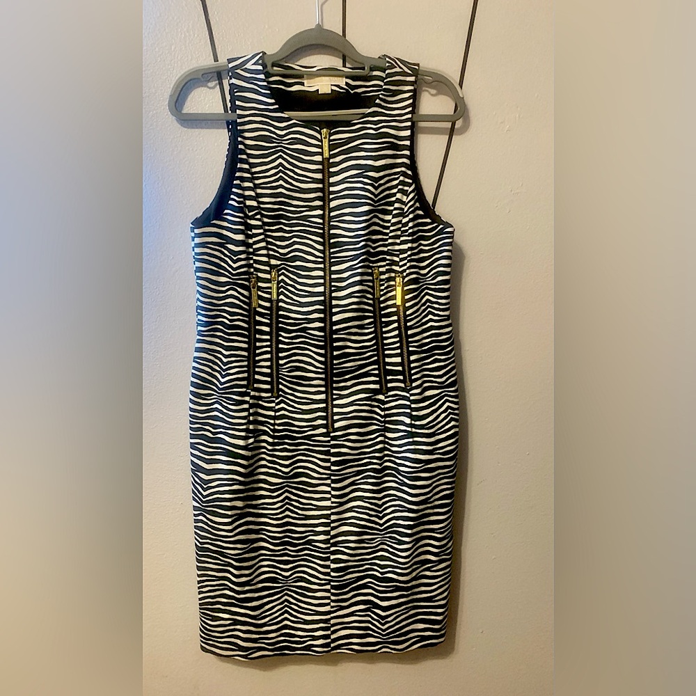 Michael Kors Black and White Zebra Zipper Halter Mini Dress Excellent Condition